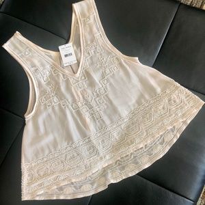 Free People "Run With It" Sheer Beaded Top  NWT